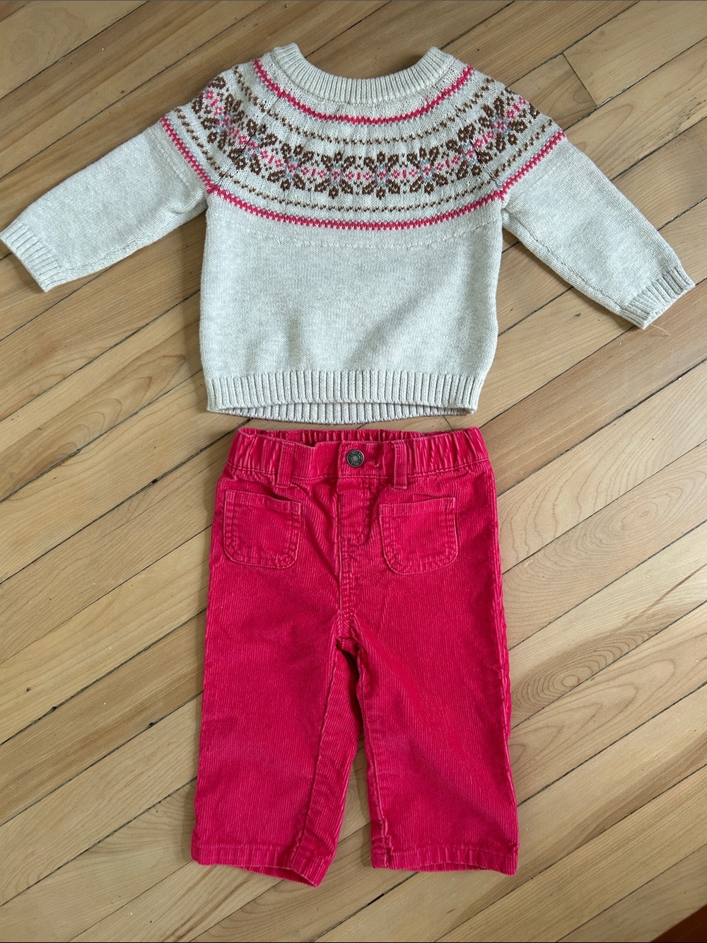 Carter’s - Fair Isle Sweater & Pink Corduroy Pants Set - Size 9M
